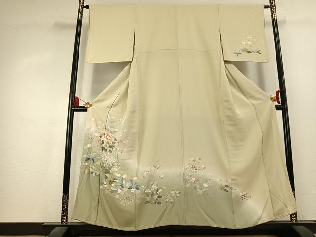 平和屋着物●訪問着　友禅　草花文　暈し染め　正絹　逸品　AABK7923fy