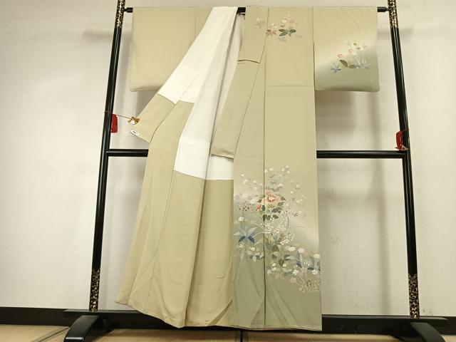 平和屋の平和屋着物●訪問着　友禅　草花文　暈し染め　正絹　逸品　AABK7923fy｜アングル2