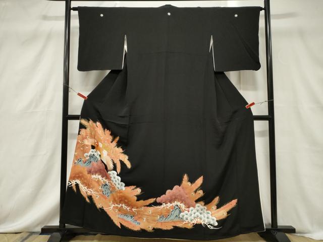 乐天商城 - 平和屋着物■豪華黒留袖　刺繍　孔雀花文　金彩　正絹　逸品　CABF6159dy