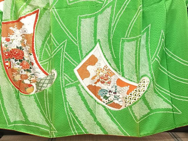 Uramono - 平和屋着物■豪華振袖　駒刺繍　絞り　絵巻花文　金彩　正絹　逸品　CABF8119xi