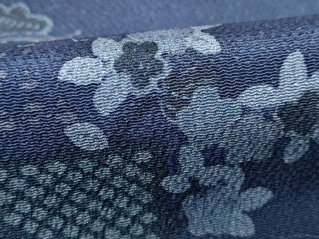 乐天商城 - 平和屋着物■上質な小紋　藍　松竹梅　鬼しぼ縮緬　正絹　逸品　DABE8622qa