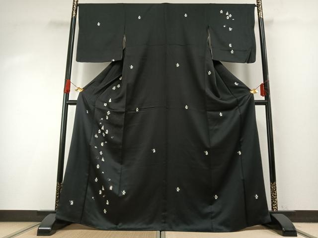 Full-Length Under-Kimono - 平和屋着物●訪問着　刺繍　人物文　黒地　銀糸　銀彩　正絹　逸品　AABG4833fy