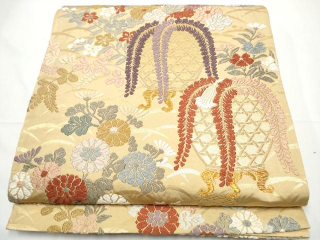 Rakuten - 平和屋着物●六通柄袋帯　唐織　花籠文　金糸　正絹　逸品　CABE4585hy