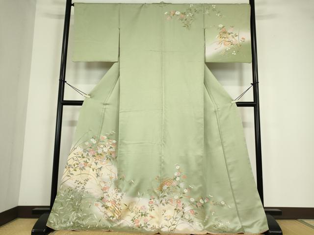 Full-Length Under-Kimono - 平和屋着物●訪問着　貝桶花文　暈し染め　金彩　正絹　逸品　DABC3654az
