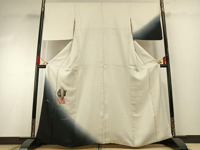 Full-Length Under-Kimono - 平和屋着物●訪問着　お召地　手描き　歌舞伎役者　暈し染め　金銀彩　正絹　逸品　AABG4766fy