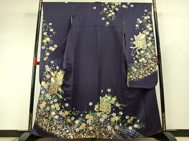 Uramono - 平和屋着物●豪華振袖　御所車花文　金銀彩　正絹　逸品　AABG4788fy