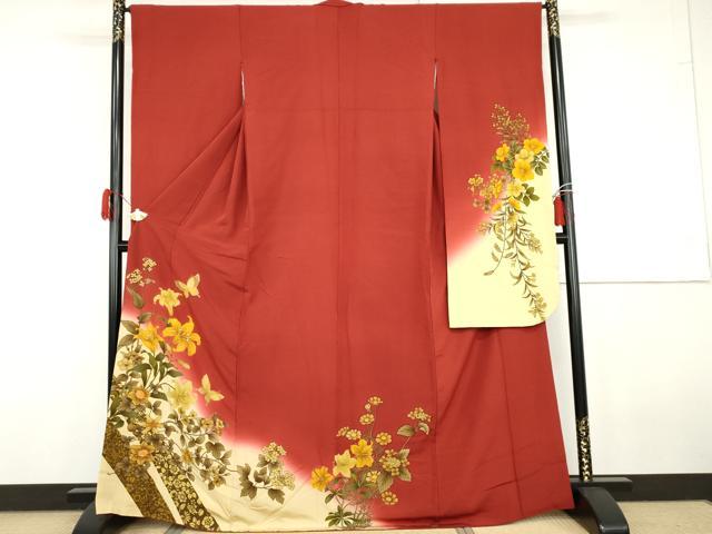 平和屋着物●豪華振袖　花蝶文　暈し染め　金彩　正絹　逸品　AABG9845cs