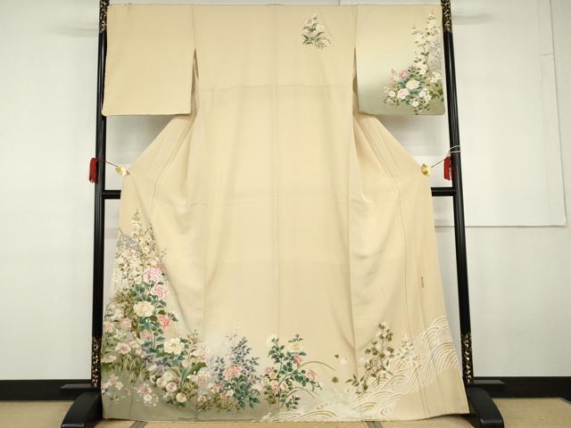 平和屋着物●訪問着　麗光刺繍　枝花文　暈し染め　金糸　金彩　正絹　逸品　AABG9846cs
