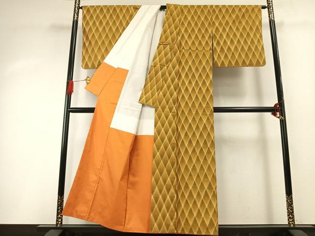 平和屋の平和屋着物●上質な紬　菱文　正絹　逸品　AABG4542fy｜アングル3
