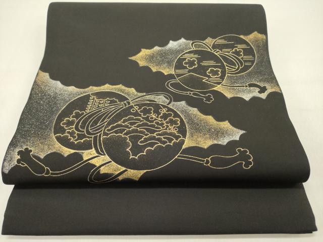Rakuten - 平和屋着物●塩瀬　九寸開き名古屋帯　花鼓文　黒地　金彩　正絹　逸品　DABD0533op