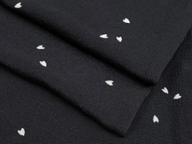 平和屋着物●極上　小紋　舞花びら　黒地　鬼しぼ縮緬　逸品　未使用　CYAA4767s6