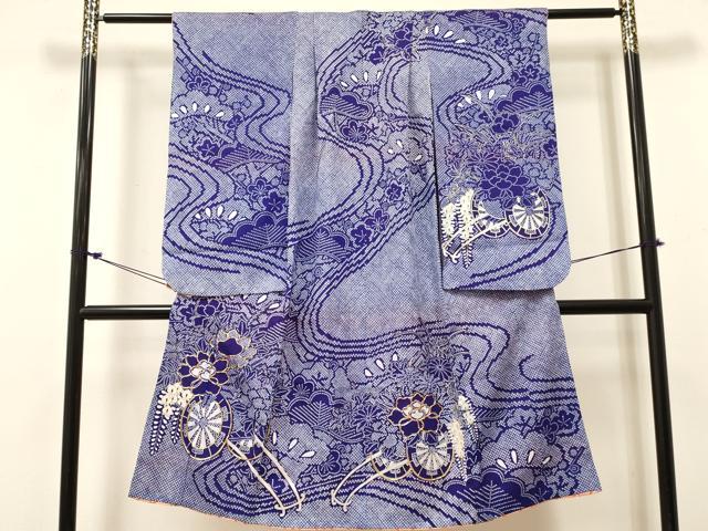 平和屋着物[]七五三　女の子　7歳　祝着　四つ身　駒刺繍　花車文　金彩　DABC5450ma