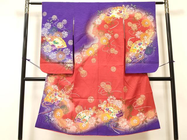 Kimono （For Girls） - 平和屋着物[]七五三　女の子　7歳　祝着　四つ身　檜扇鞠花文　暈し染め　金彩　DABC5454ma
