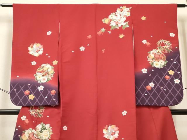 平和屋の平和屋着物[]七五三　女の子　7歳　祝着　四つ身　鈴花丸文　暈し染め　金彩　DABC5455ma｜アングル3