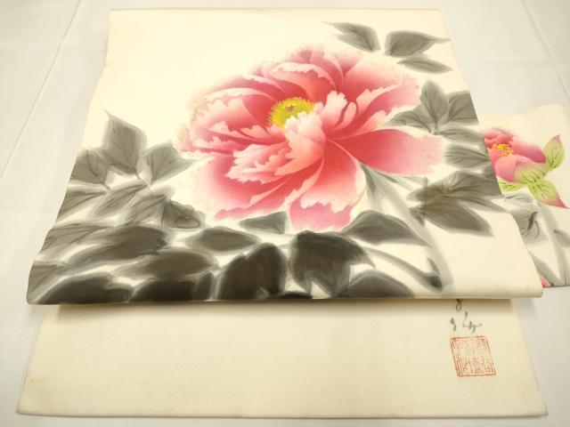平和屋着物●東京友禅　熊谷好博子　塩瀬　九寸名古屋帯　枝梅　正絹　逸品　DABB7101op 熊谷好博子作 塩瀬九寸名古屋帯 | 特選きものコレクション