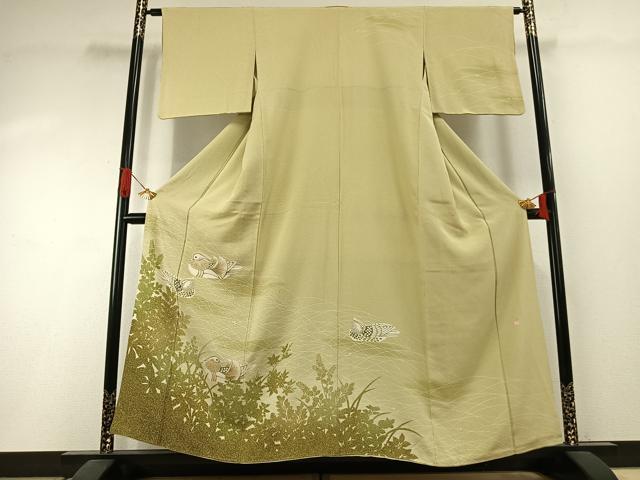 平和屋着物●人間国宝・羽田登喜男　訪問着　花鳥文　暈し染め　金彩　正絹　逸品　AABI1409fy