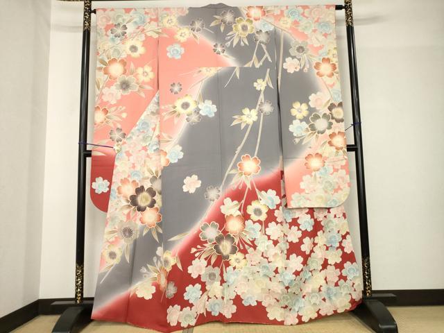 Rakuten - 平和屋着物●豪華振袖　枝花文　暈し染め　金彩　正絹　逸品　AABH4271ck