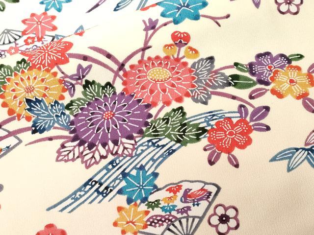乐天商城 - 平和屋着物■上質な小紋　型染め　流水扇面花文　正絹　逸品　CABF4228ev