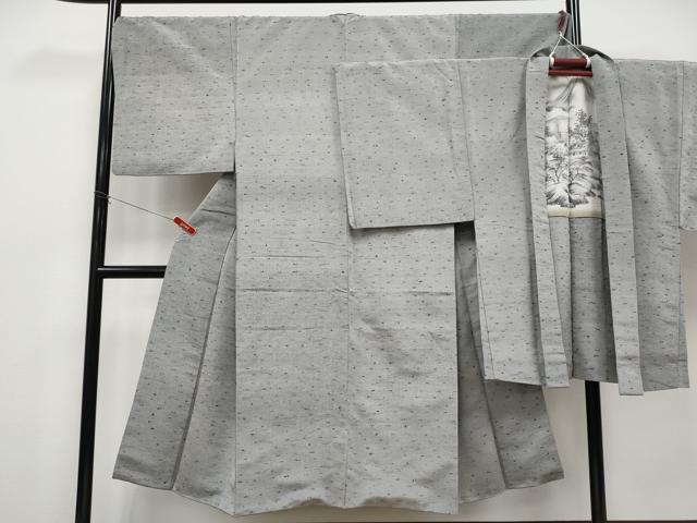 平和屋着物●極上　男性　髭紬　アンサンブル　キングサイズ　色無地　煤色地　逸品　CYAA4960s6