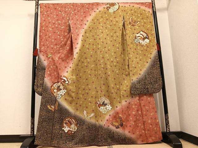 乐天商城 - 平和屋着物●豪華振袖　駒刺繍　ふくれ織　花蝶文　暈し染め　金銀彩　正絹　逸品　AABH4072ph