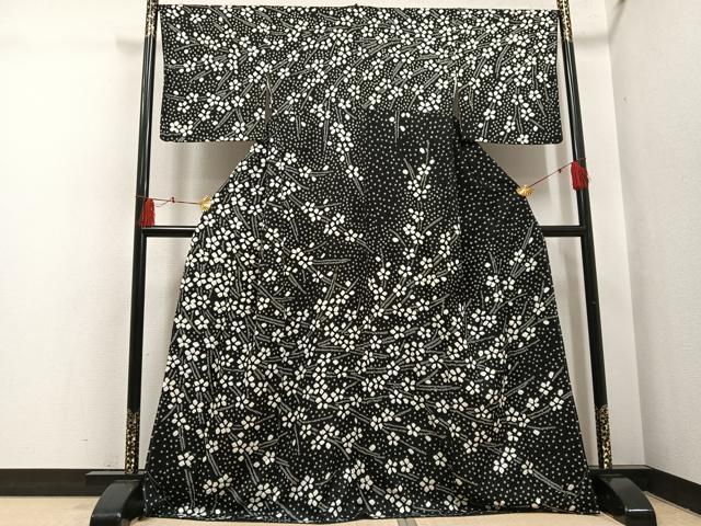 Full-Length Under-Kimono - 平和屋着物●訪問着　絞り　花尽くし　黒地　正絹　逸品　未使用　AABH5276ph