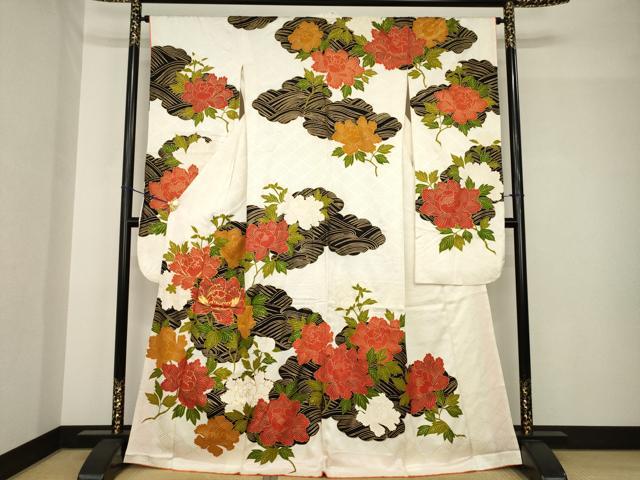 平和屋着物●豪華振袖　駒刺繍　草花文　金彩　正絹　逸品　AABH5768ck