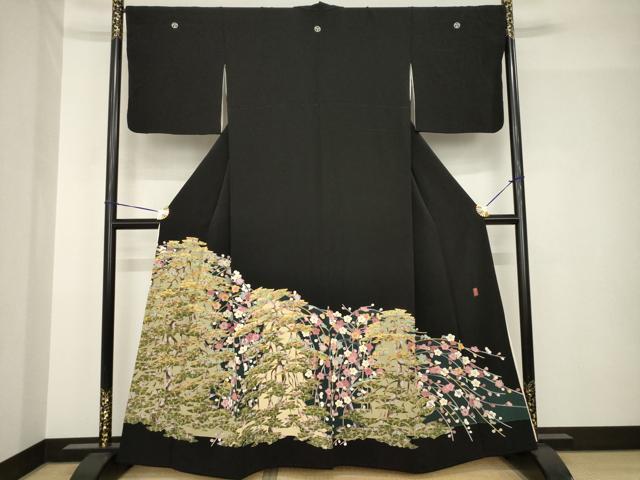 平和屋着物●豪華黒留袖　友禅　作家物　松竹梅　正絹　逸品　AABH5777ck