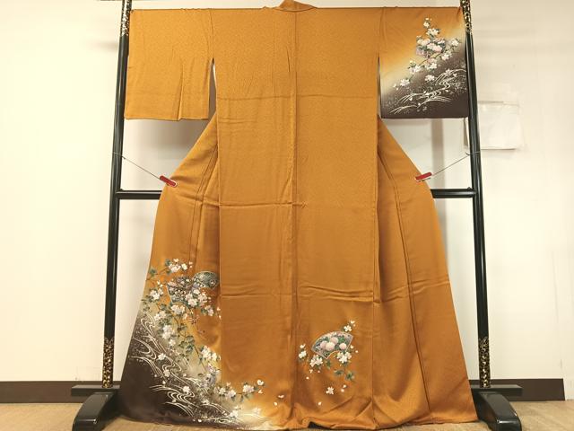 平和屋着物●訪問着　流水地紙御所車花文　暈し染め　金銀彩　ロング丈　正絹　逸品　CABD8309vp