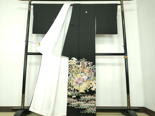 平和屋着物●本加賀友禅作家　木村喜博　黒留袖　飾花鳥文　正絹　逸品　DABD1842ps
