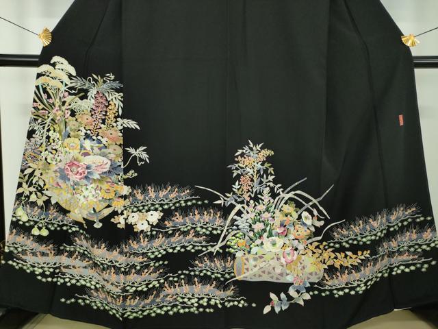 平和屋着物●本加賀友禅作家　木村喜博　黒留袖　飾花鳥文　正絹　逸品　DABD1842ps