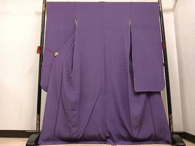 平和屋着物●豪華振袖　色無地　深紫色　正絹　逸品　AABH5364ph