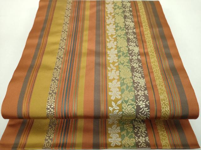 Rakuten - 平和屋着物●本場筑前博多織　両面　全通柄袋帯　花間道　金糸　正絹　逸品　DABE5053ps