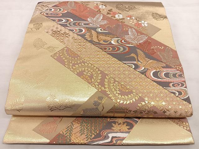 Rakuten - 平和屋着物◎六通柄袋帯 唐織 短冊吉祥文 金糸 引箔 正絹 逸品 BAAX4020qw