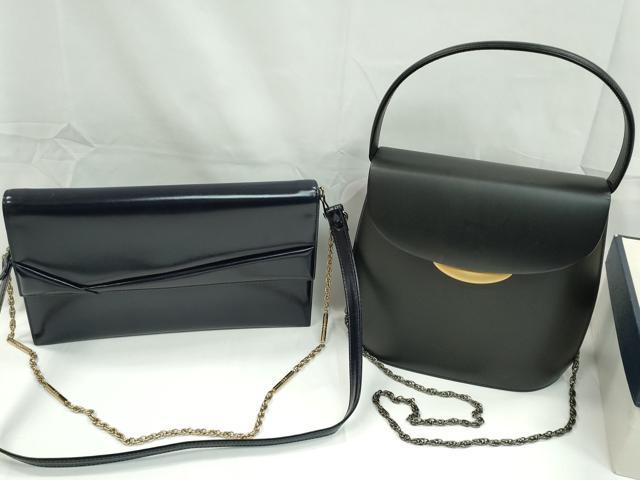 Other - 平和屋着物▼ファッション小物　フォーマルバッグ2点セット　本皮　黒　紺　2Way金具　逸品　CABD8759ju