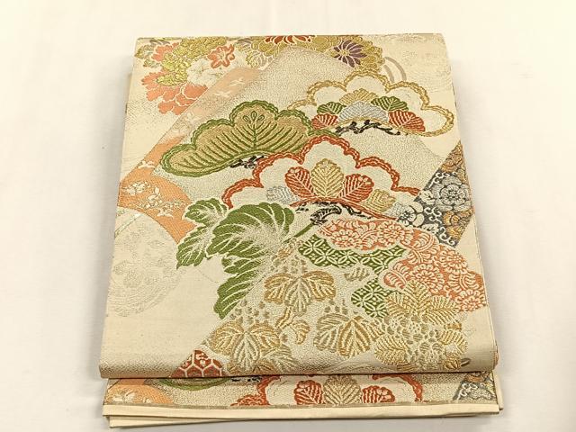 平和屋着物■アンティーク　大正ロマン　丸帯　唐織　冊子枝松文　金銀糸　正絹　逸品　CABK2950yk