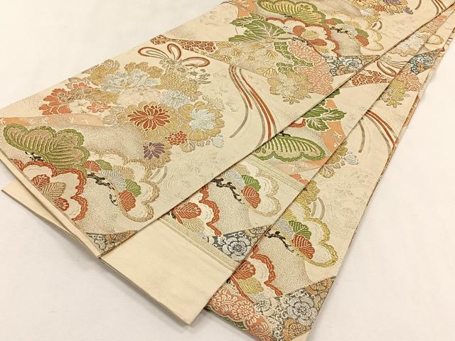 平和屋の平和屋着物■アンティーク　大正ロマン　丸帯　唐織　冊子枝松文　金銀糸　正絹　逸品　CABK2950yk｜アングル3