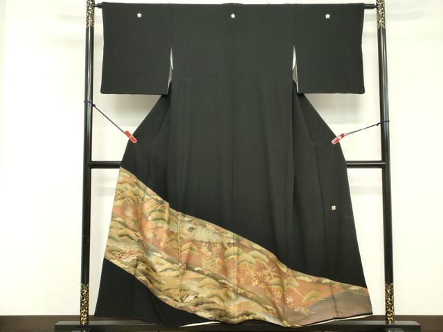 平和屋着物■ちぎり絵女流作家　谷口妙絵　黒留袖　籬花松文　金彩　正絹　逸品　DABE7562cd