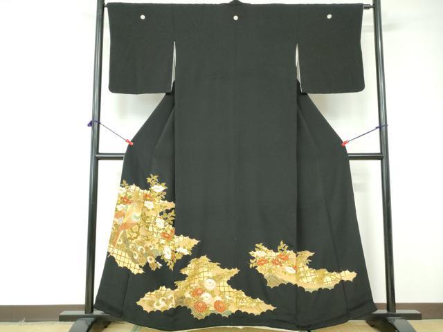 平和屋着物■豪華黒留袖　刺繍　花鳥文　金彩　正絹　逸品　DABE8525qa
