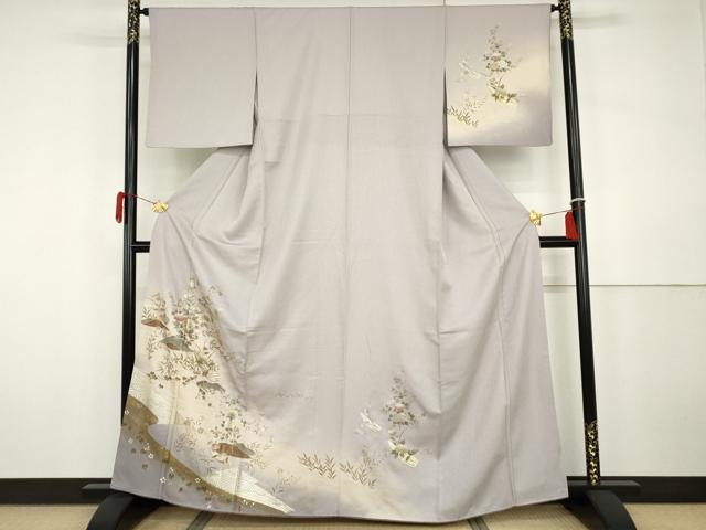 Rakuten - 平和屋着物●訪問着　浜松風景文　暈し染め　金銀彩　正絹　逸品　AABH3771cs