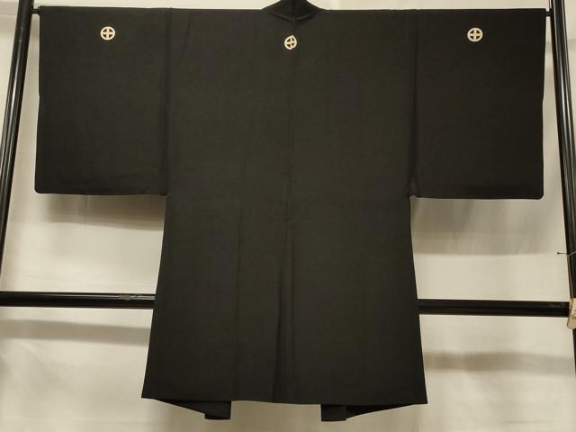 平和屋着物＃男性　長羽織　黒紋付き　羽裏：風景文　正絹　逸品　CABF1283in