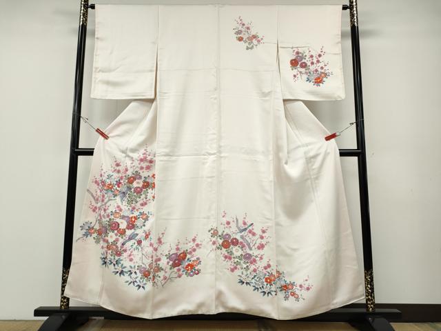 乐天商城 - 平和屋着物●訪問着　友禅　休み鳥枝葉文　正絹　逸品　CABF3215ut