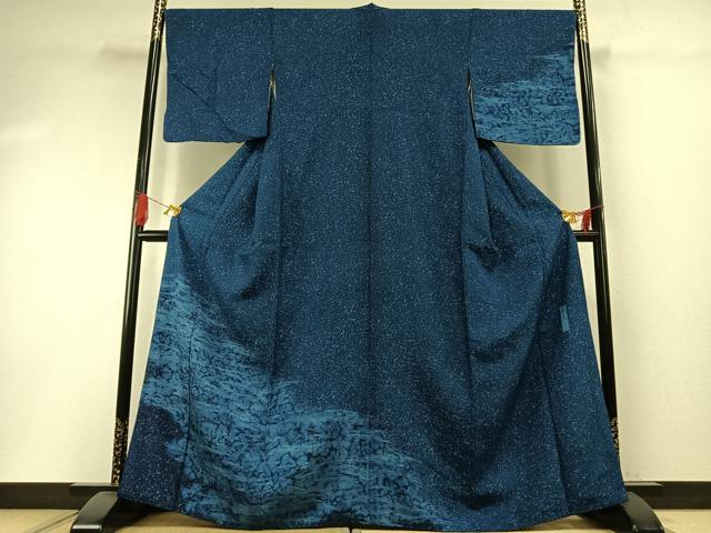 平和屋着物●訪問着　作家物　紬地　本藍　霞文　逸品　AABH4898fy