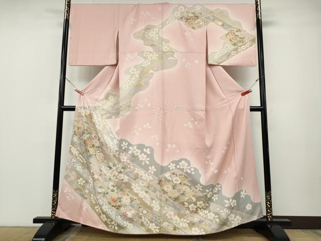 Rakuten - 平和屋着物●訪問着　道長松皮菱花文　金彩　正絹　逸品　CABF3231ut