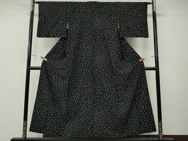 平和屋着物●小紋　大小あられ　黒地　洗える着物　CABF3253ut