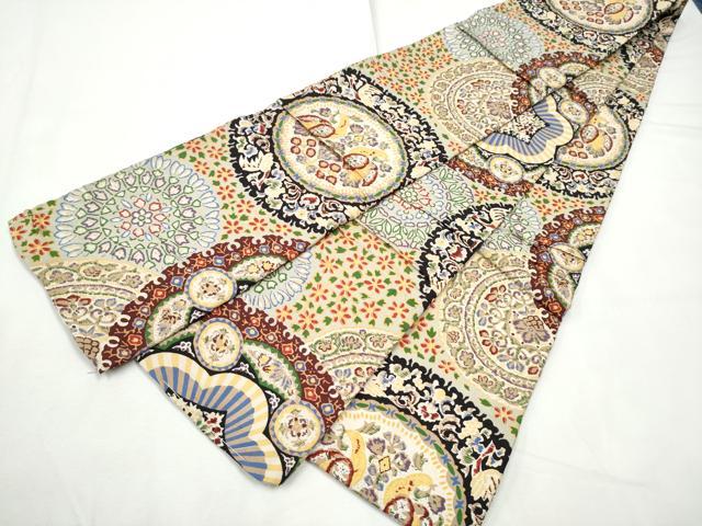 平和屋着物●アンテイーク　大正ロマン　半幅帯　絵皿花鳥文　正絹　逸品　CABF5349hy