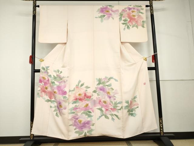 Rakuten - 平和屋着物●訪問着　作家物　手描き　ろうけつ染　草花文　正絹　逸品　AABH7220cs