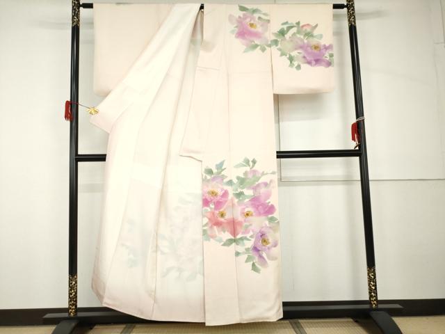 平和屋着物●訪問着　作家物　手描き　ろうけつ染　草花文　正絹　逸品　AABH7220cs