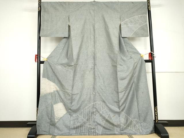 平和屋着物●本場大島紬　染大島　総絞り　間道　正絹　逸品　AABG0405ph 平和屋着物○極上 本場縞大島紬 縞格子 古代染色純植物染 ふくぎ