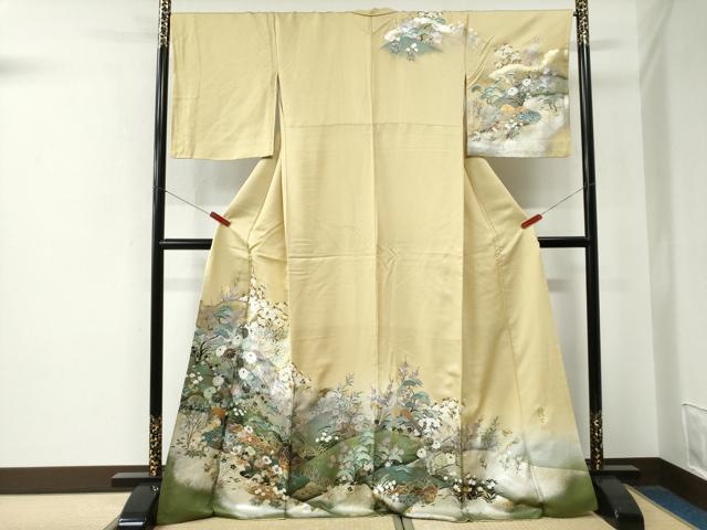 平和屋着物●螺鈿作家　藤本隆士　訪問着　立波に飛び兎　暈し染め　金銀彩　正絹　逸品　AABE8599cs 平和屋着物○螺鈿作家 藤本隆士 訪問着 立波に飛び兎 暈し染め 金銀彩