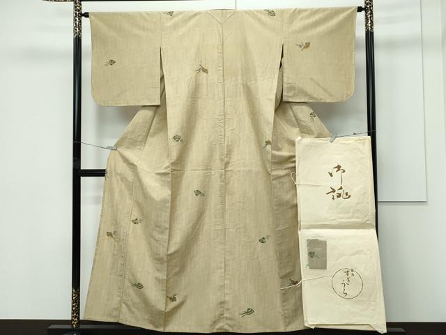 平和屋着物▽上質な小紋　単衣　紬地　型染め　貝　銀座すぎうら　たとう紙付き　正絹　逸品　CABF4432rv
